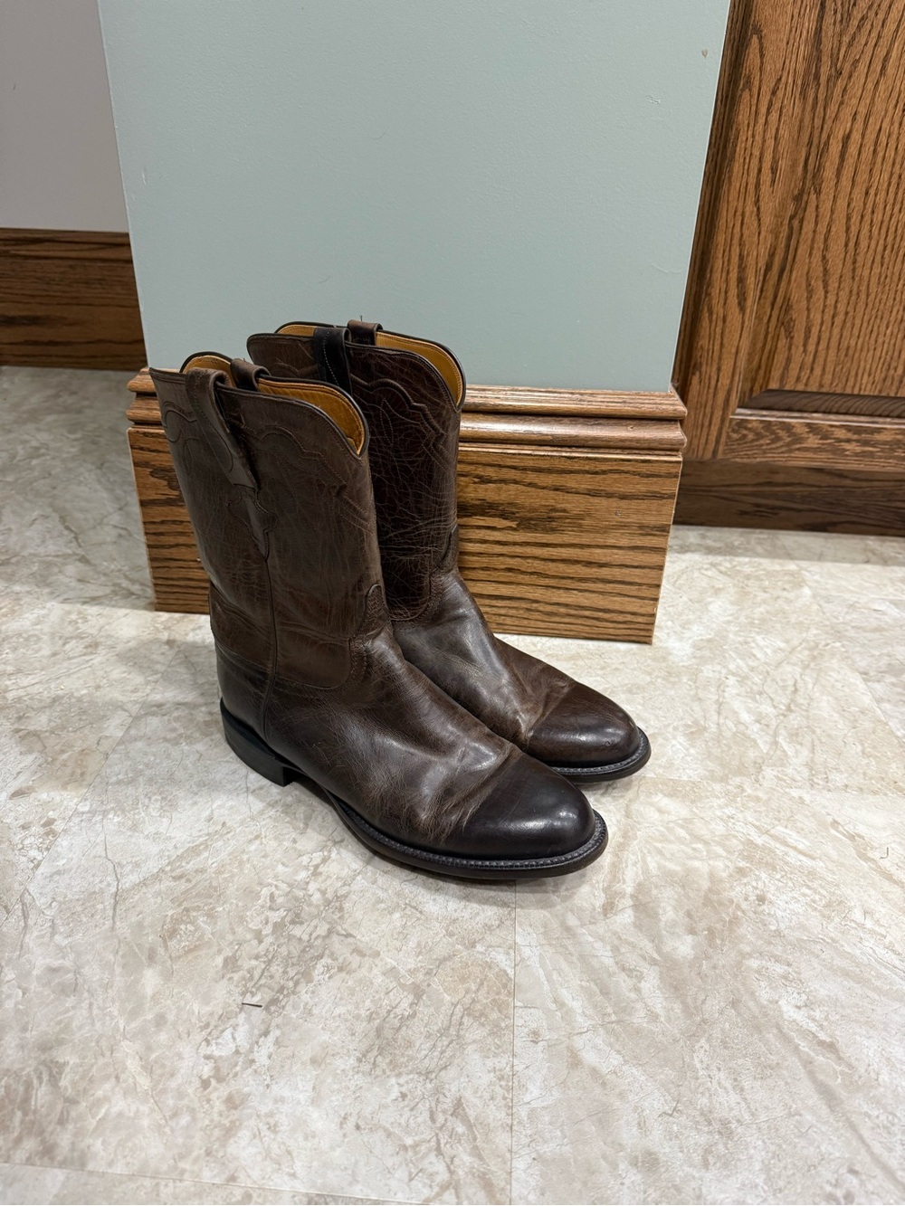 Lucchese Dark Brown Leather Cowboy Boots with Black Toe